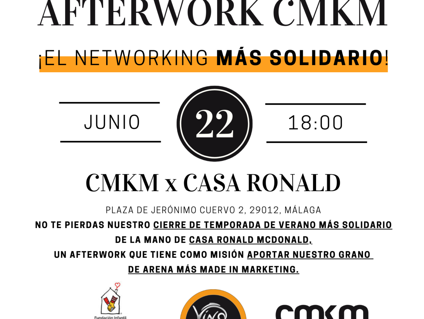 Afterwork Solidario CMKM x Casa Ronald